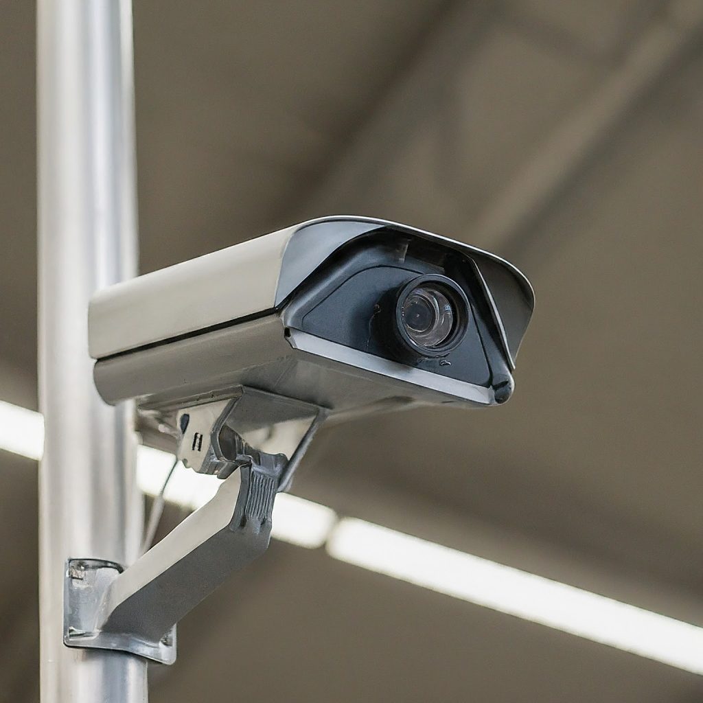 Commercial security camera mounted on a building exterior