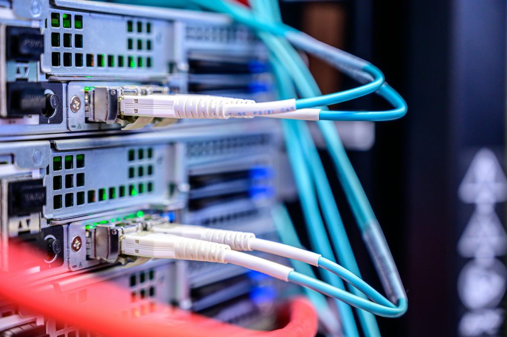 Professional network cabling installation in warehouse