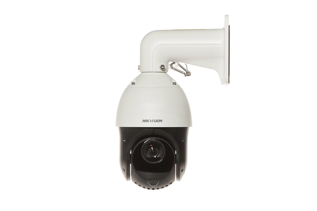 Commercial security camera mounted on building wall